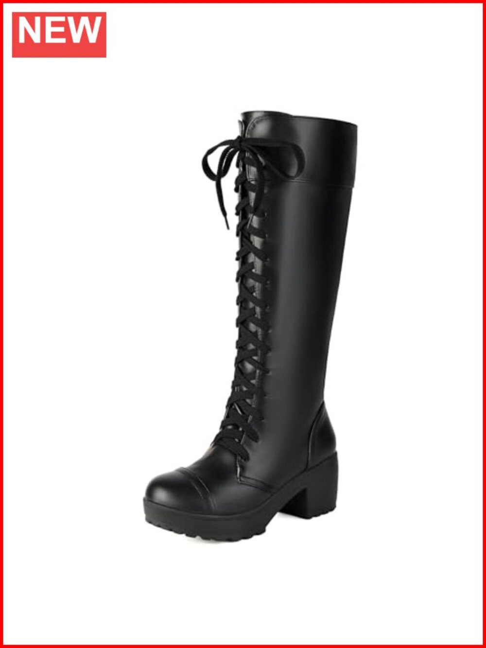 Knee High Combat Boots Goth Platform Lace Up Block Heel Side Zip